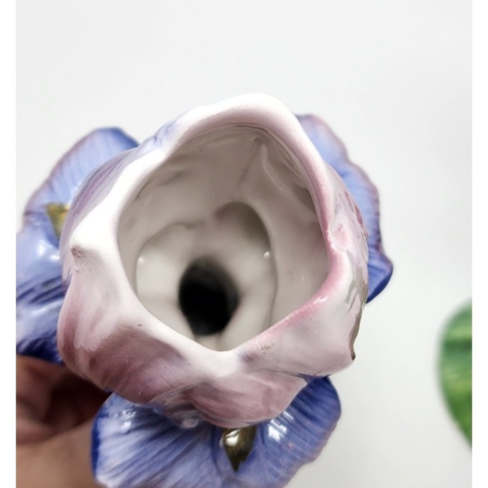 Set of 2 Vtg Ancora Porcelain Iris Italian Candlestick Holders Hand Painted 8" - Picture 5 of 10